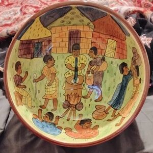 Zimbabwe Africa Hand Painted 10.25" Serving Bowl by Artist Jonathan Svotwa 1998